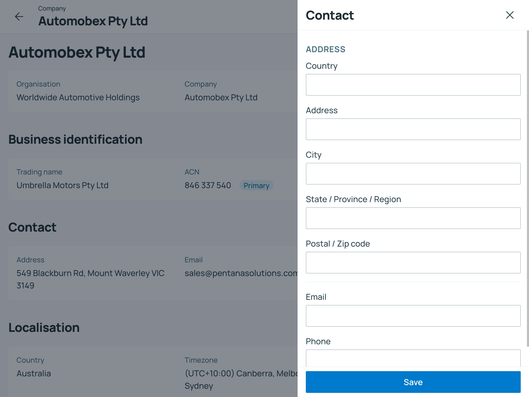 Edit Company details