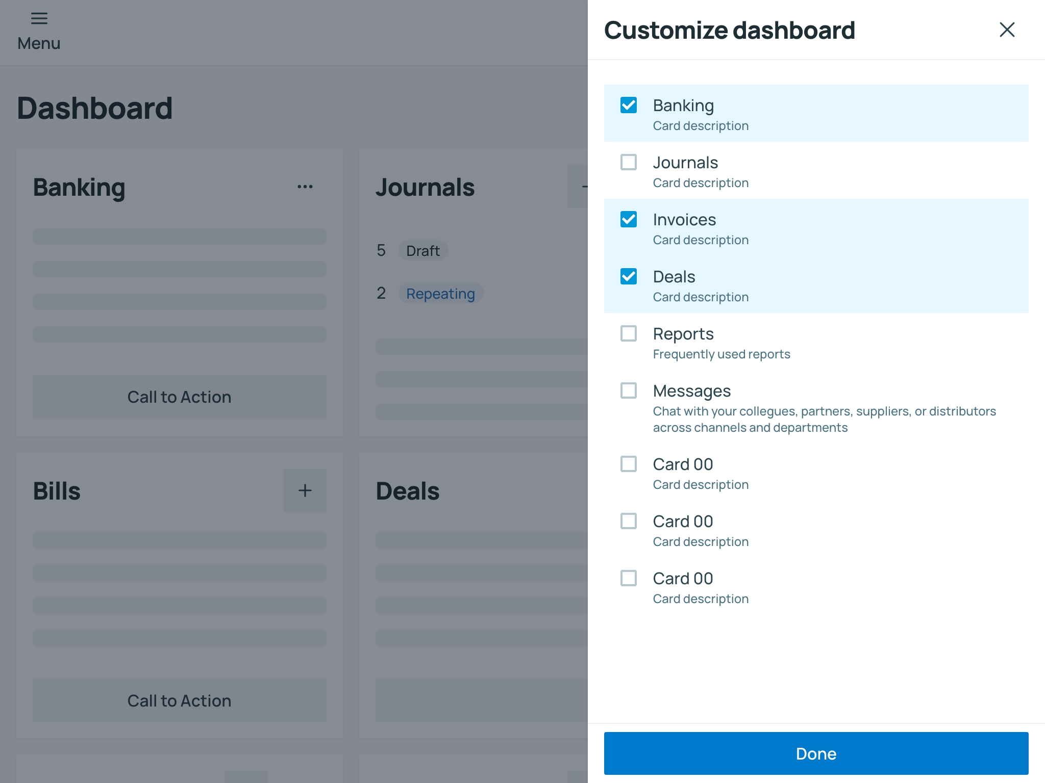 Customize dashboard